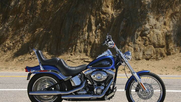 Harley Davidson Softail Custom Fxstc Side Pic Near Mountains